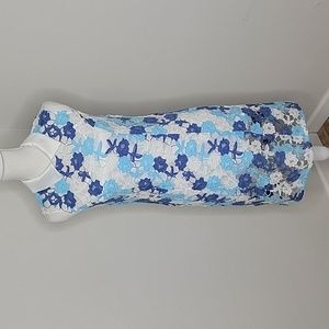 Modcloth Blue White Floral Crochet Overlay Shift Dress